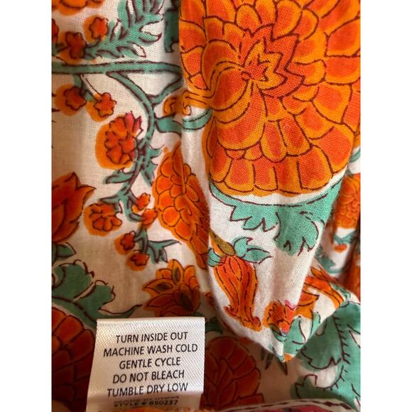 Ivy Jane Off the Shoulder Top S/M Green White Orange Bohoemian Rouched - Picture 3 of 7